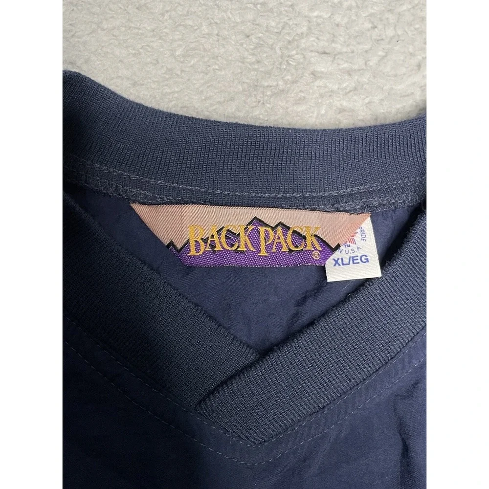 Vintage Back Pack Navy Blue Windbreaker Pullover‎ Jacket Mens XLarge Made In USA